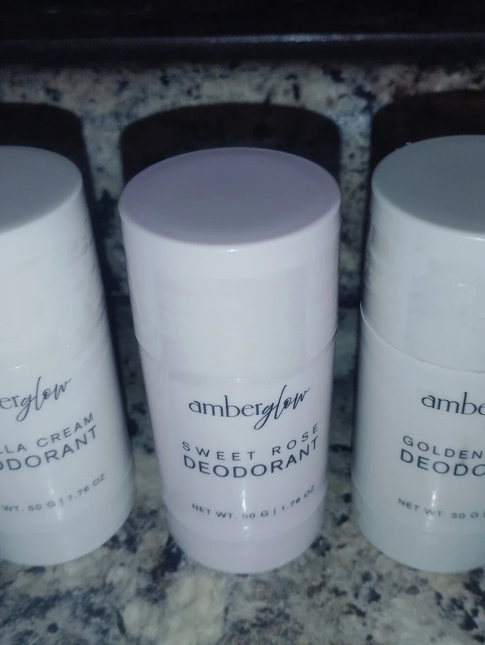 Amber glow women's deodorant set includes all three vanilla cream / Sweet Rose /